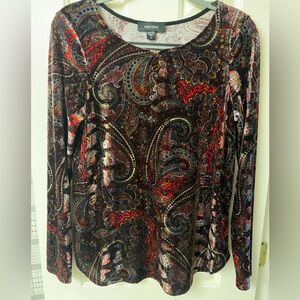 Karen Kane Women's Paisley Velvet Top - Multicolor Scoop Neck Long Sleeve Size S